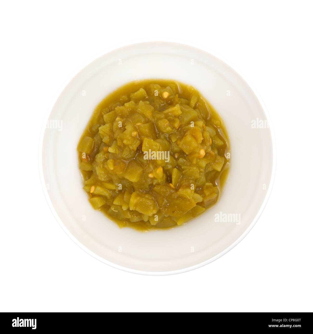 Green chiles in white bowl Stock Photo