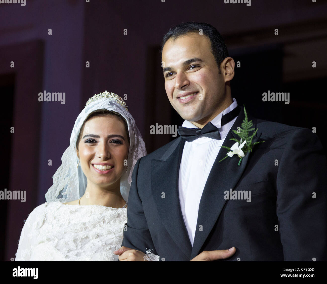 veiled bride and groom at Egyptian wedding, Cairo, Egypt Stock Photo