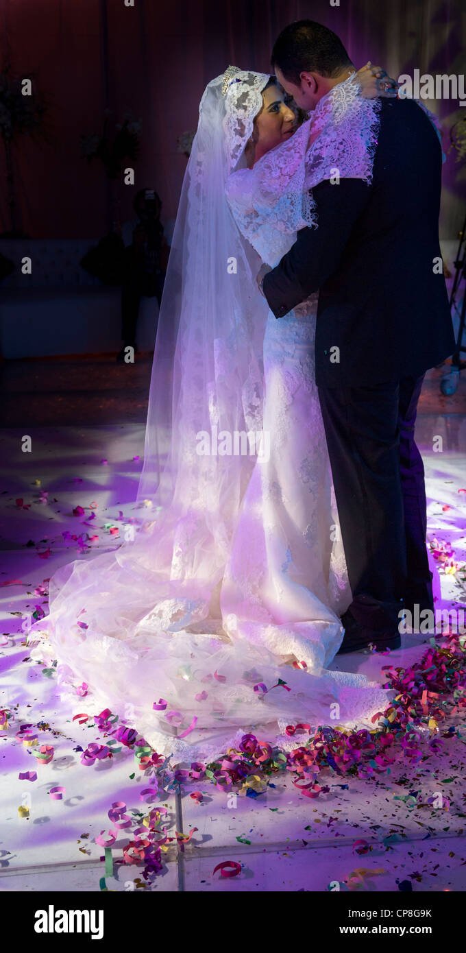 veiled bride and groom at Egyptian wedding, Cairo, Egypt Stock Photo