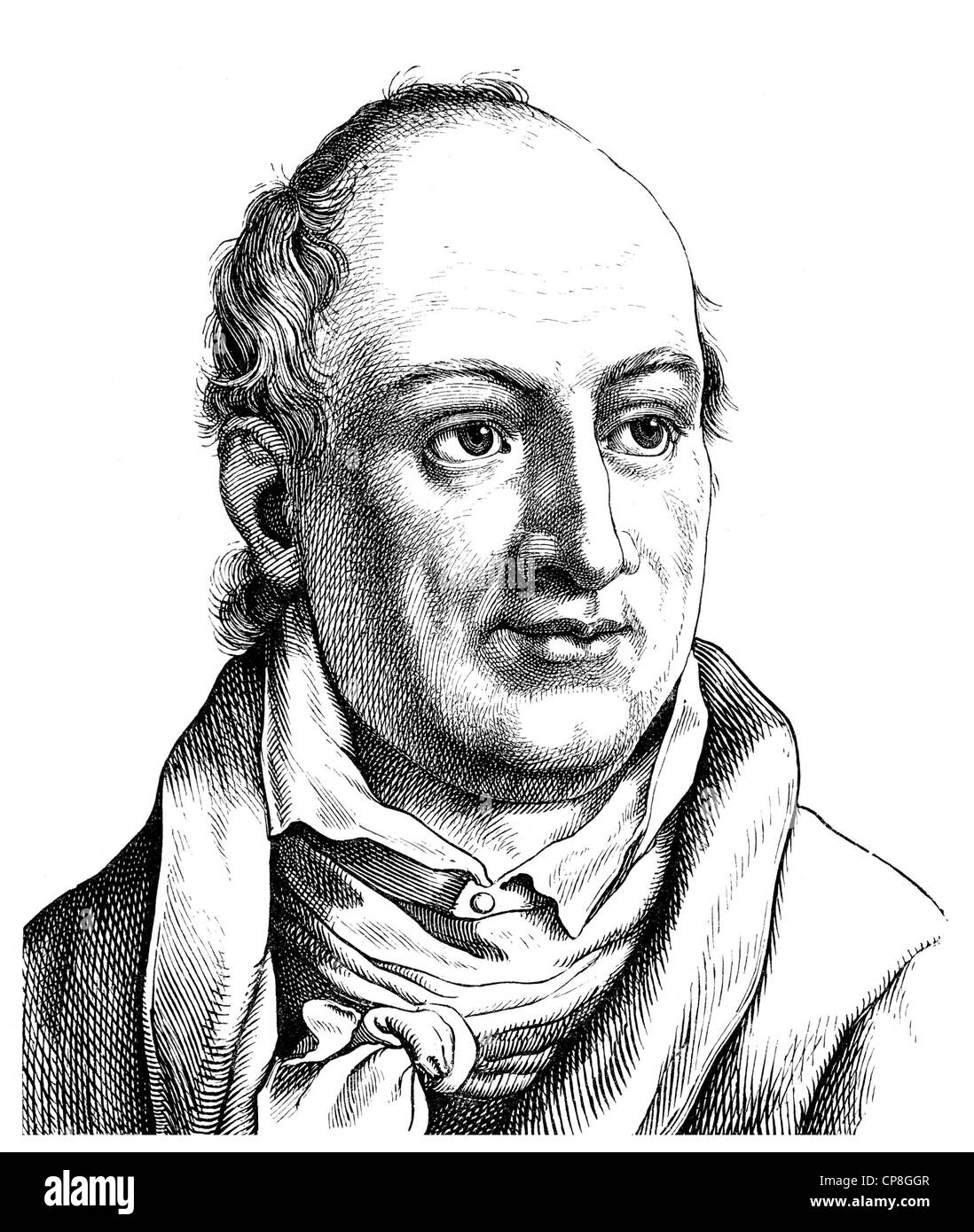 Salomon Gessner, 1730 - 1788, a Swiss poet, painter and graphic artist, Historische Zeichnung aus dem 19. Jahrhundert, Portrait Stock Photo