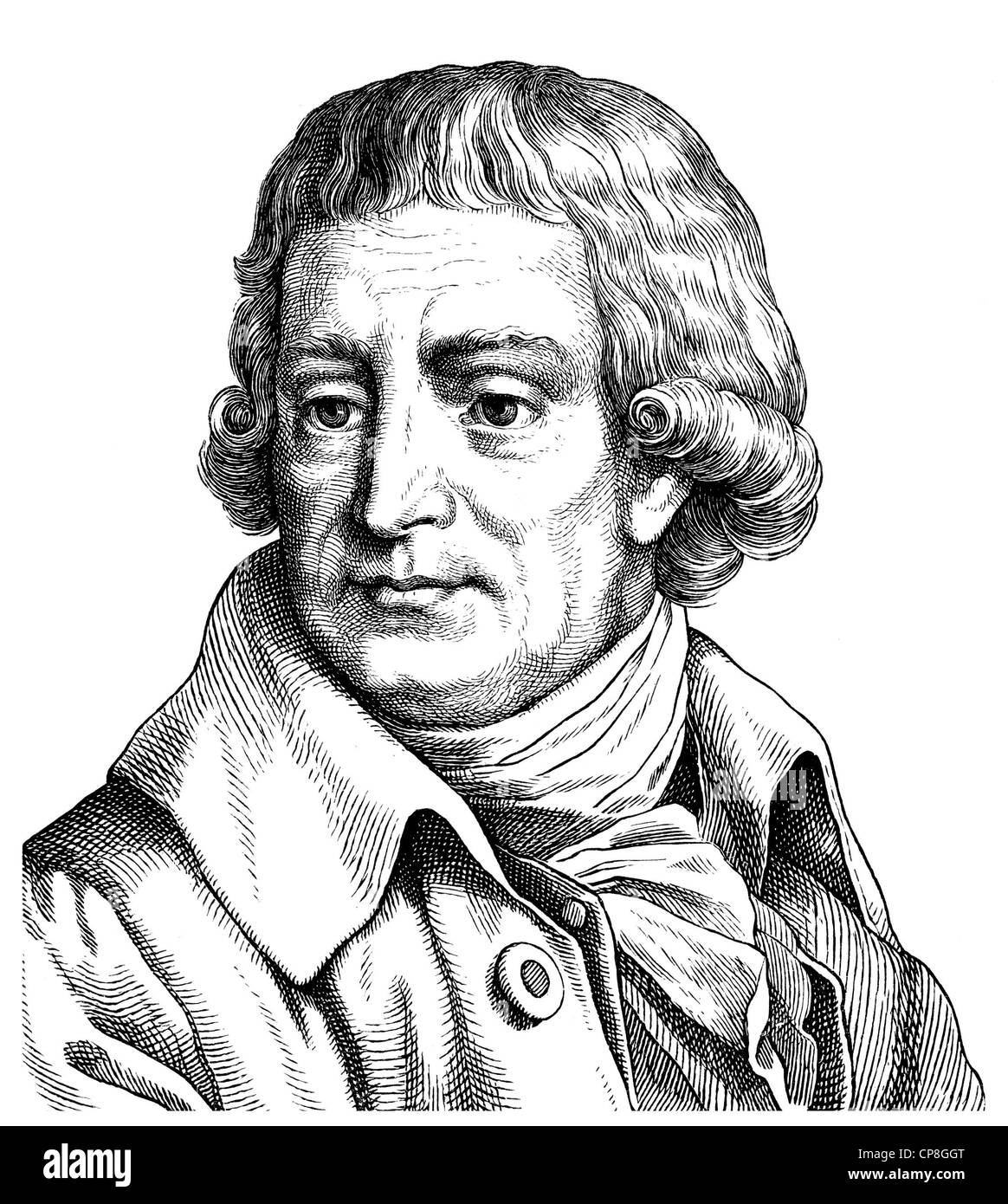 Christian Gottlob Heyne, 1729 -1812, a German professor and librarian, Historische Zeichnung aus dem 19. Jahrhundert, Portrait v Stock Photo