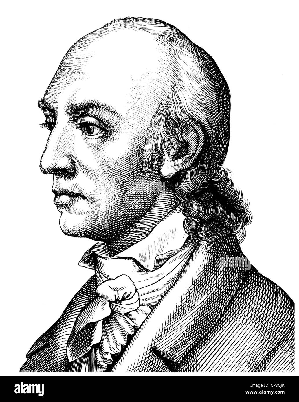 Johann Heinrich Voss, 1751 - 1826, a German poet and translator, Historische Zeichnung aus dem 19. Jahrhundert, Portrait von Joh Stock Photo