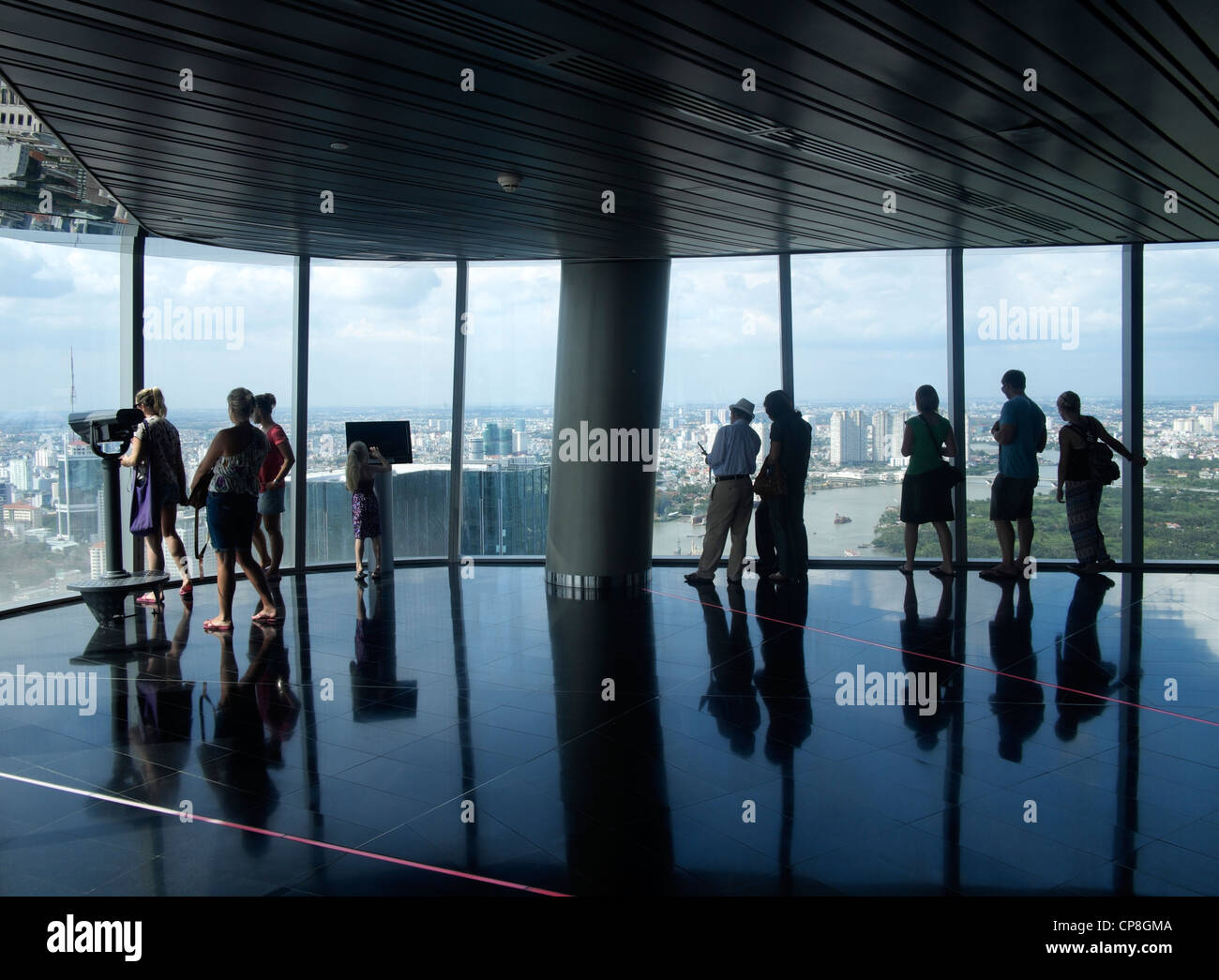 View from observation floor of Bitexco Financial Tower skyscraper in central Saigon or Ho Chi Min City in Vietnam Stock Photo