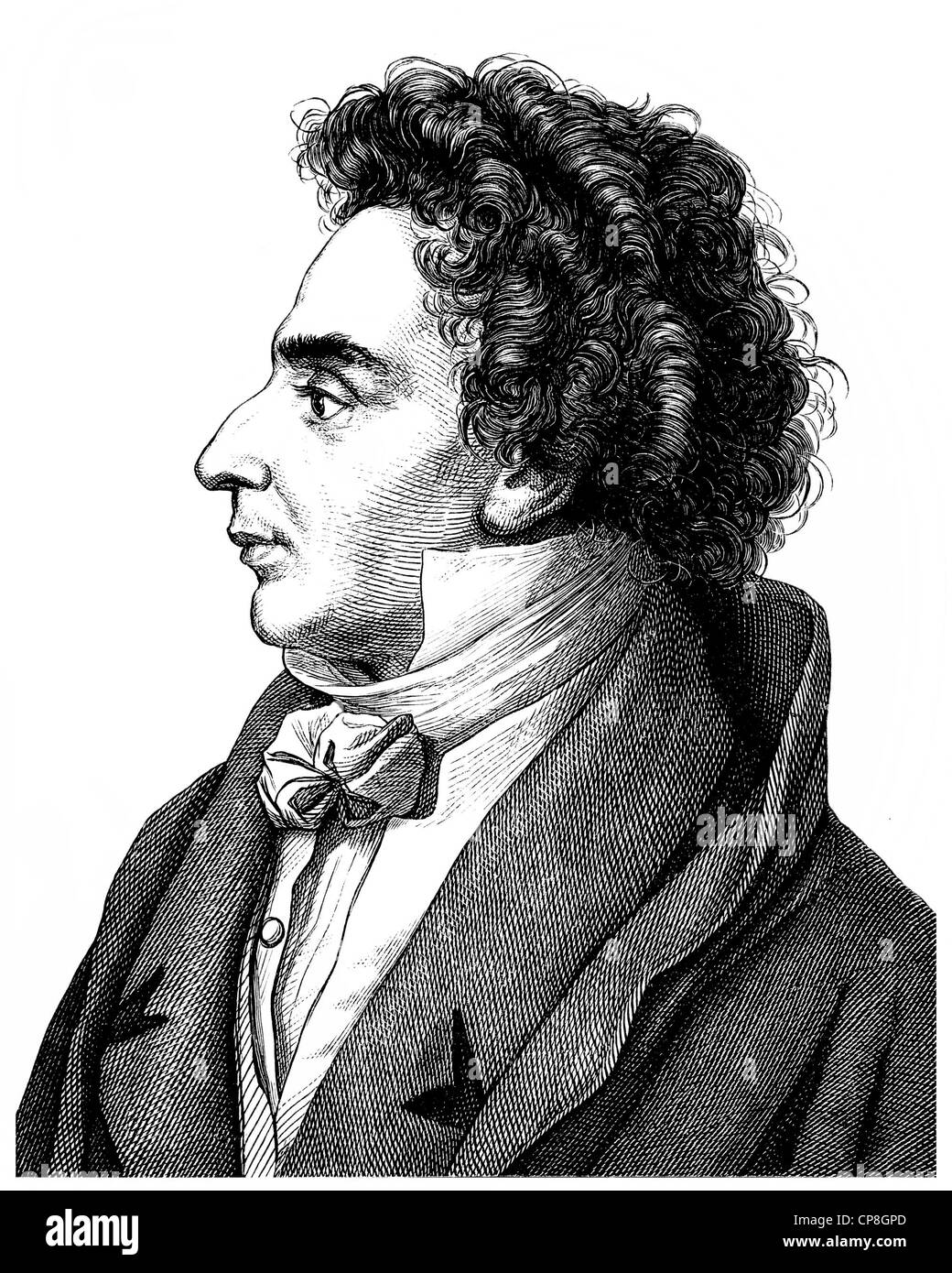 Pius Alexander Wolff or Wolf, 1782 - 1828, a German actor and writer, Historische Zeichnung aus dem 19. Jahrhundert, Portrait vo Stock Photo