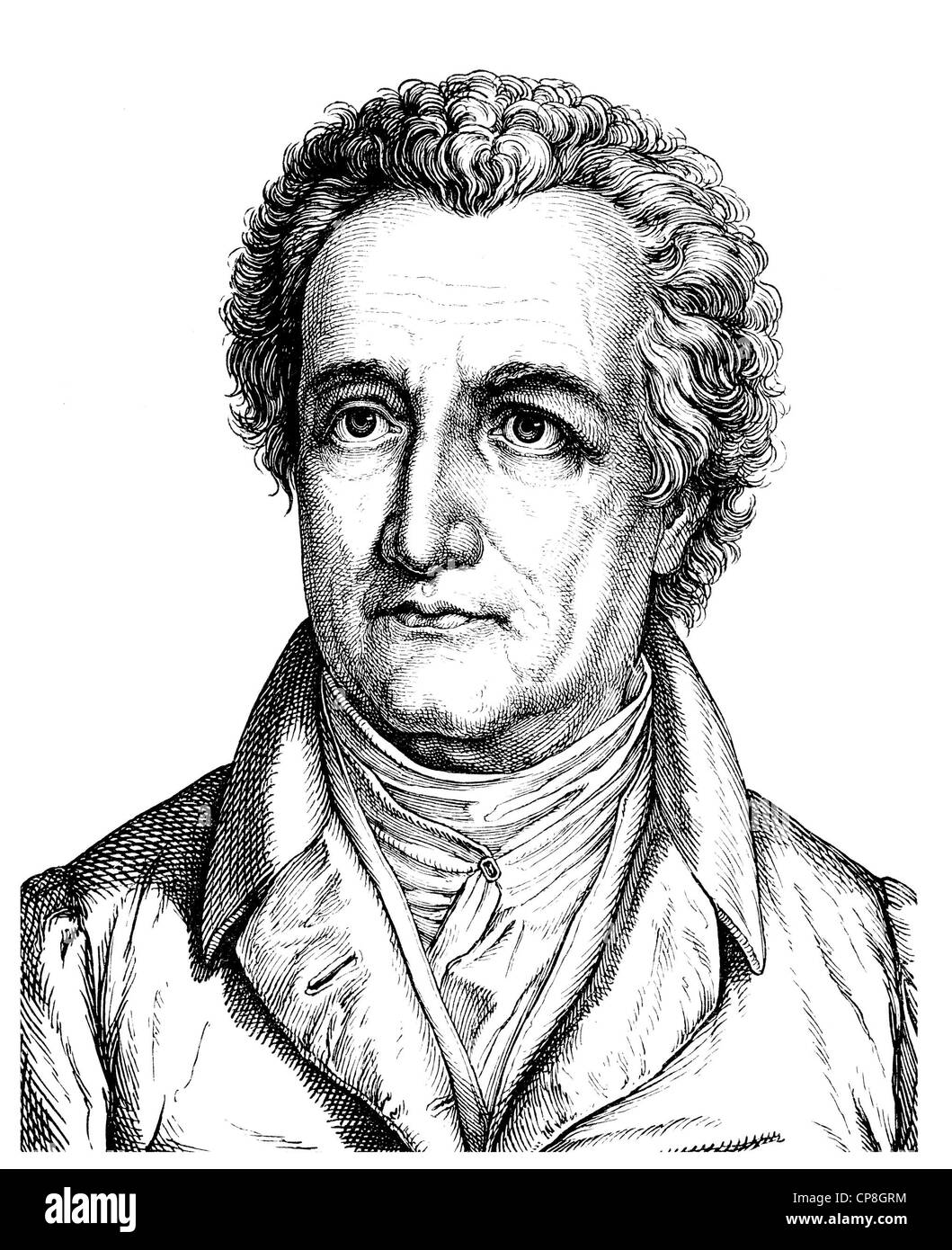 Johann Wolfgang von Goethe, 1749 - 1832, a German poet, Historische Zeichnung aus dem 19. Jahrhundert, Portrait von Johann Wolfg Stock Photo