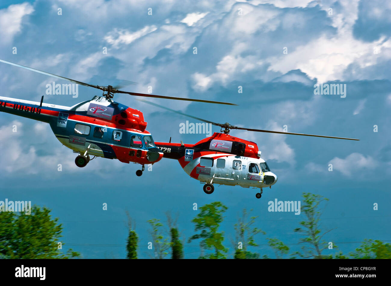 Europe Italy Piedmont Turin  airport of Collegno Word Air Games 2009 helicopters Fender Rigging Stock Photo