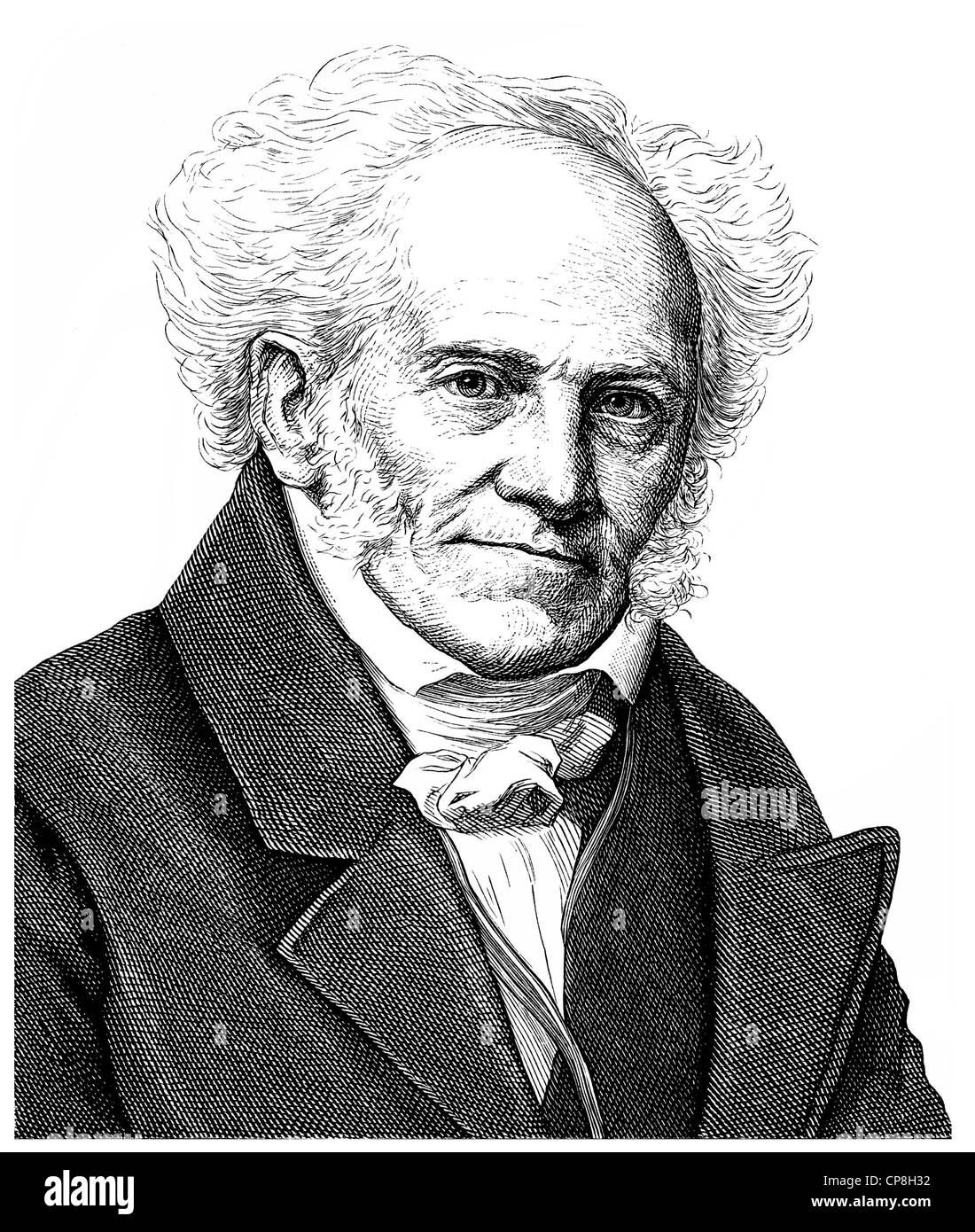 Arthur Schopenhauer, 1788 - 1860, a German philosopher, author and university lecturer, Historische Zeichnung aus dem 19. Jahrhu Stock Photo