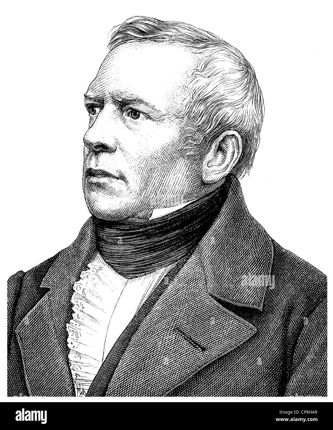 Gustav Schwab, 1792 -1850, a German theologian and writer, Historische Zeichnung aus dem 19. Jahrhundert, Portrait von Gustav Sc Stock Photo