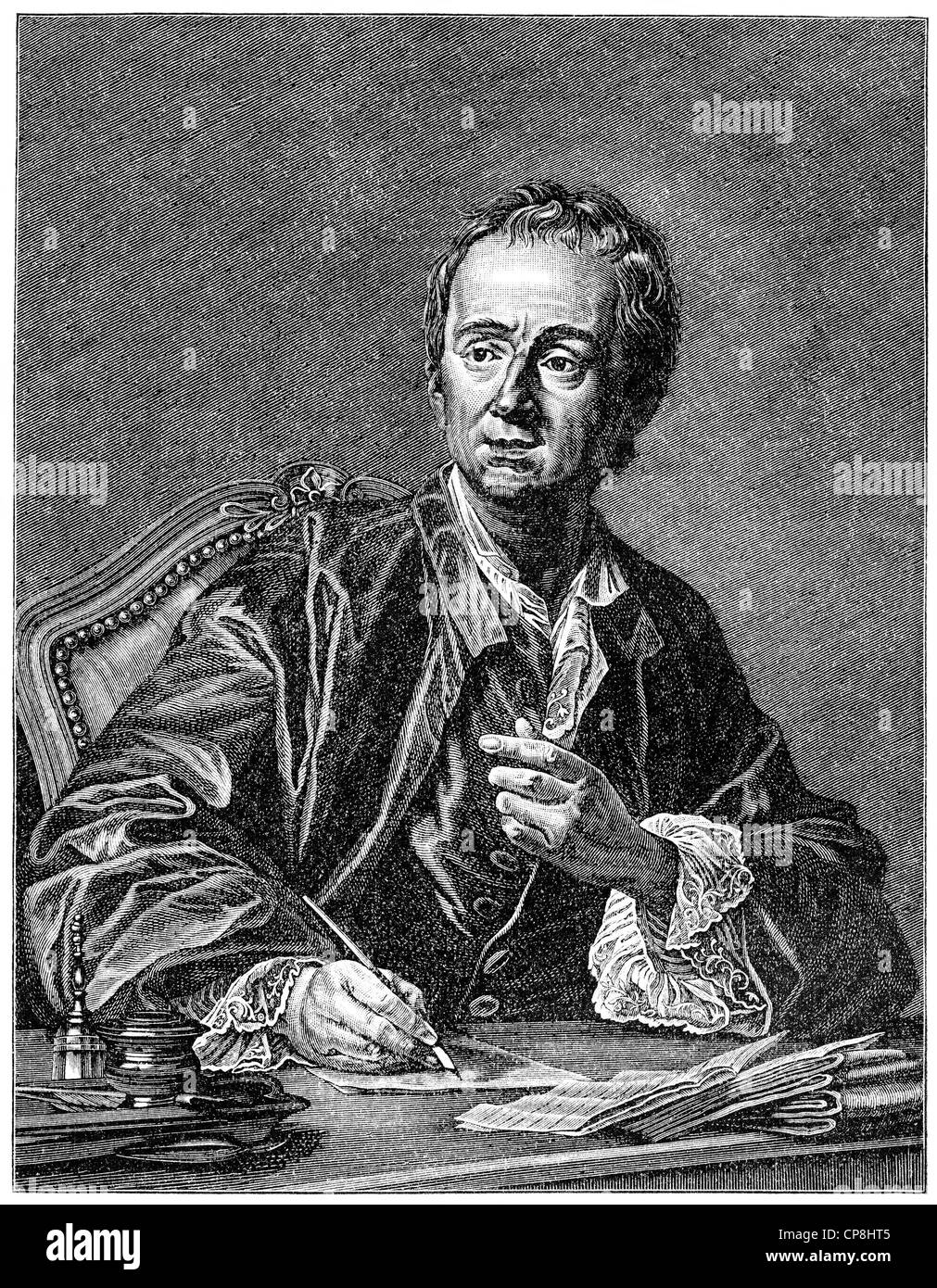 Denis Diderot, 1713 - 1784, a French writer, philosopher and Enlightenment philosopher, Historische Druck aus dem 19. Jahrhunder Stock Photo