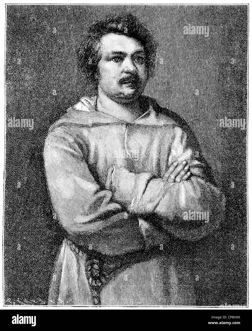 Honoré de Balzac, 1799 - 1850, a French writer, Historische Druck aus dem 19. Jahrhundert, Portrait von Honoré de Balzac, 1799 - Stock Photo