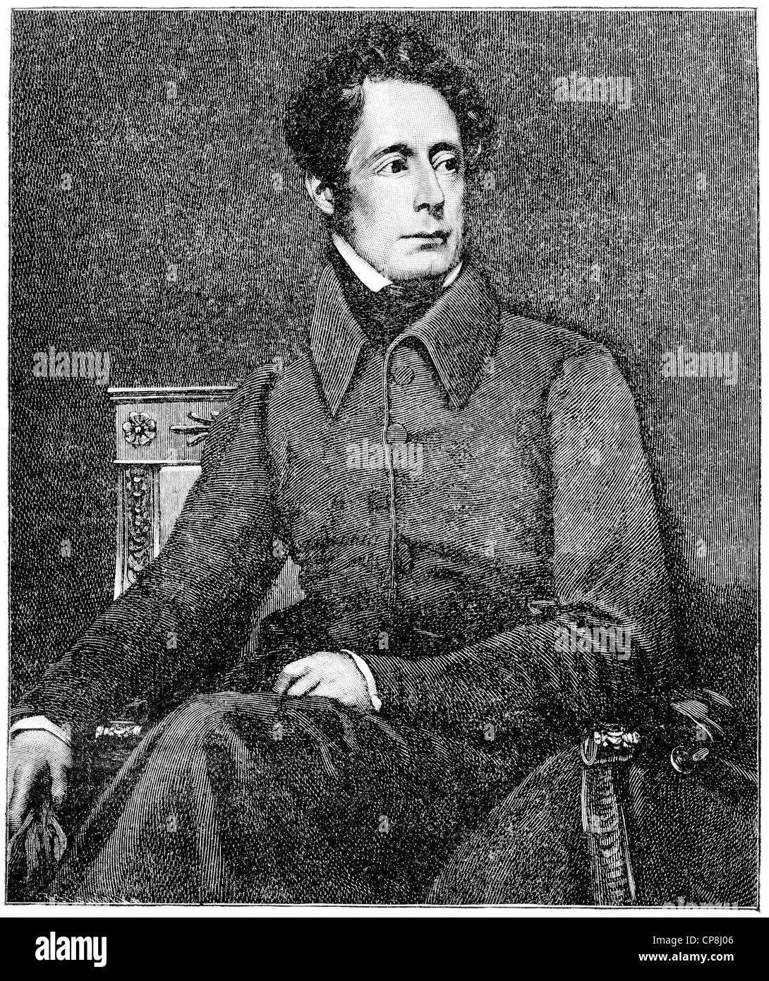 Alphonse Marie Louis Prat de Lamartine, 1790 - 1869, a French poet, writer and politician, Historische Druck aus dem 19. Jahrhun Stock Photo