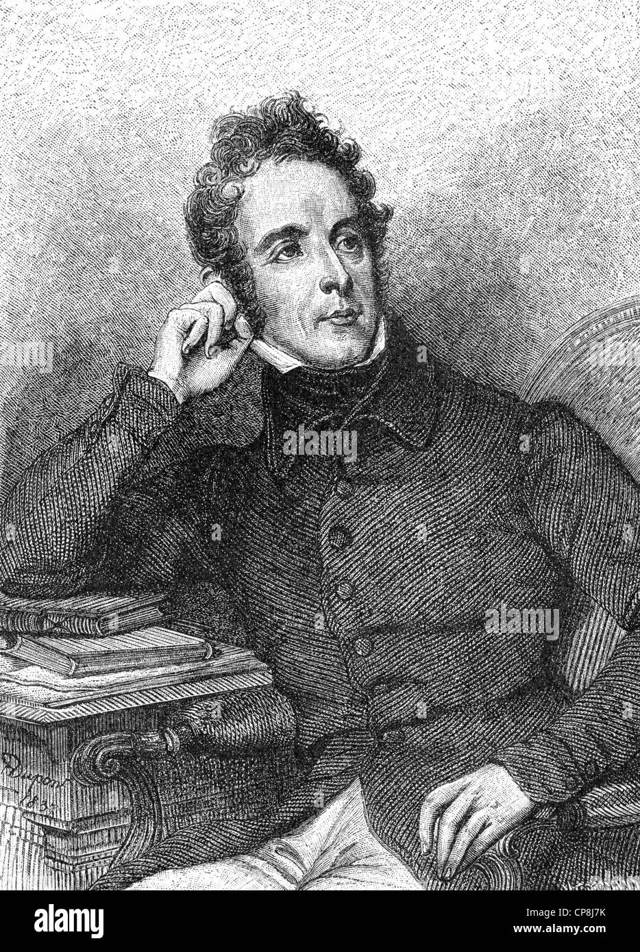 Alphonse Marie Louis Prat de Lamartine, 1790 - 1869, a French poet, writer and politician, Historische Druck aus dem 19. Jahrhun Stock Photo