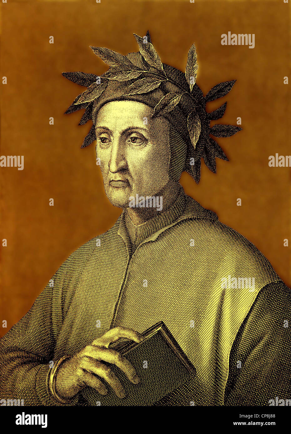 Dante Alighieri, 1265 - 1321, an Italian poet and philosopher, historical illustration from the 19th Century, Historische Zeichn Stock Photo
