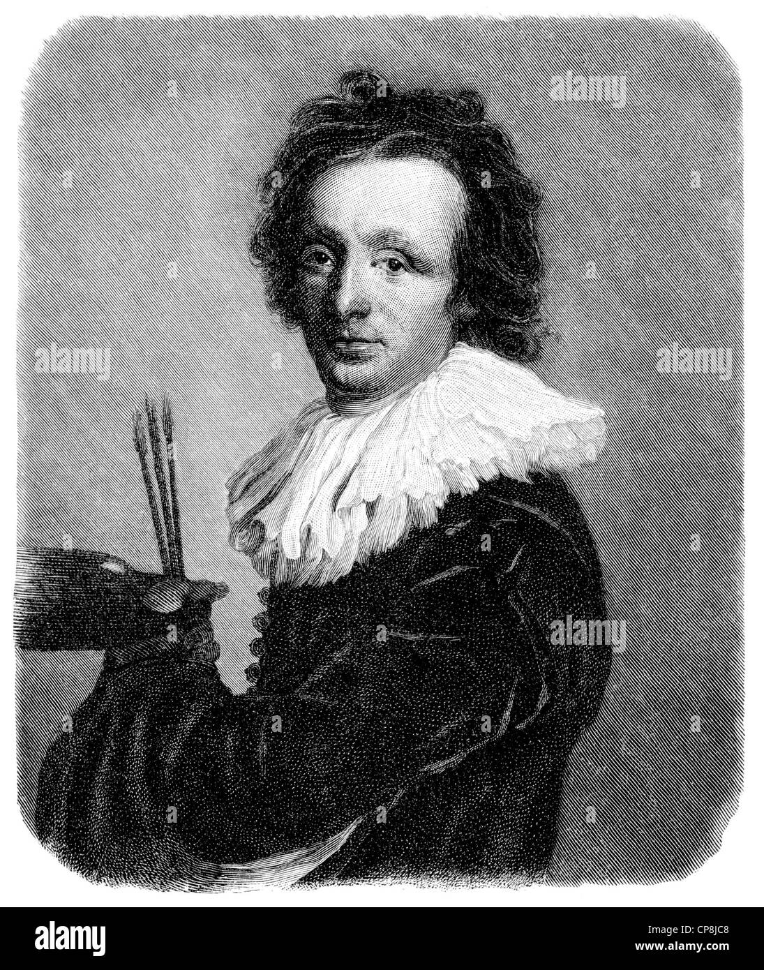 Salvator Rosa, 1615 - 1673, an Italian painter, Historische Zeichnung aus dem 19. Jahrhundert, Portrait von Salvator Rosa, 1615 Stock Photo