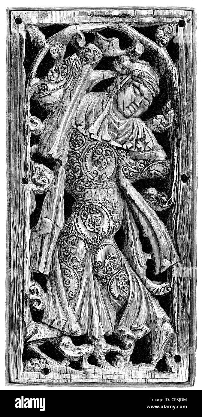 Dancer at the Sicilian court, historical illustration from the 19th Century, after an ivory carving from the 12th Century, Histo Stock Photo