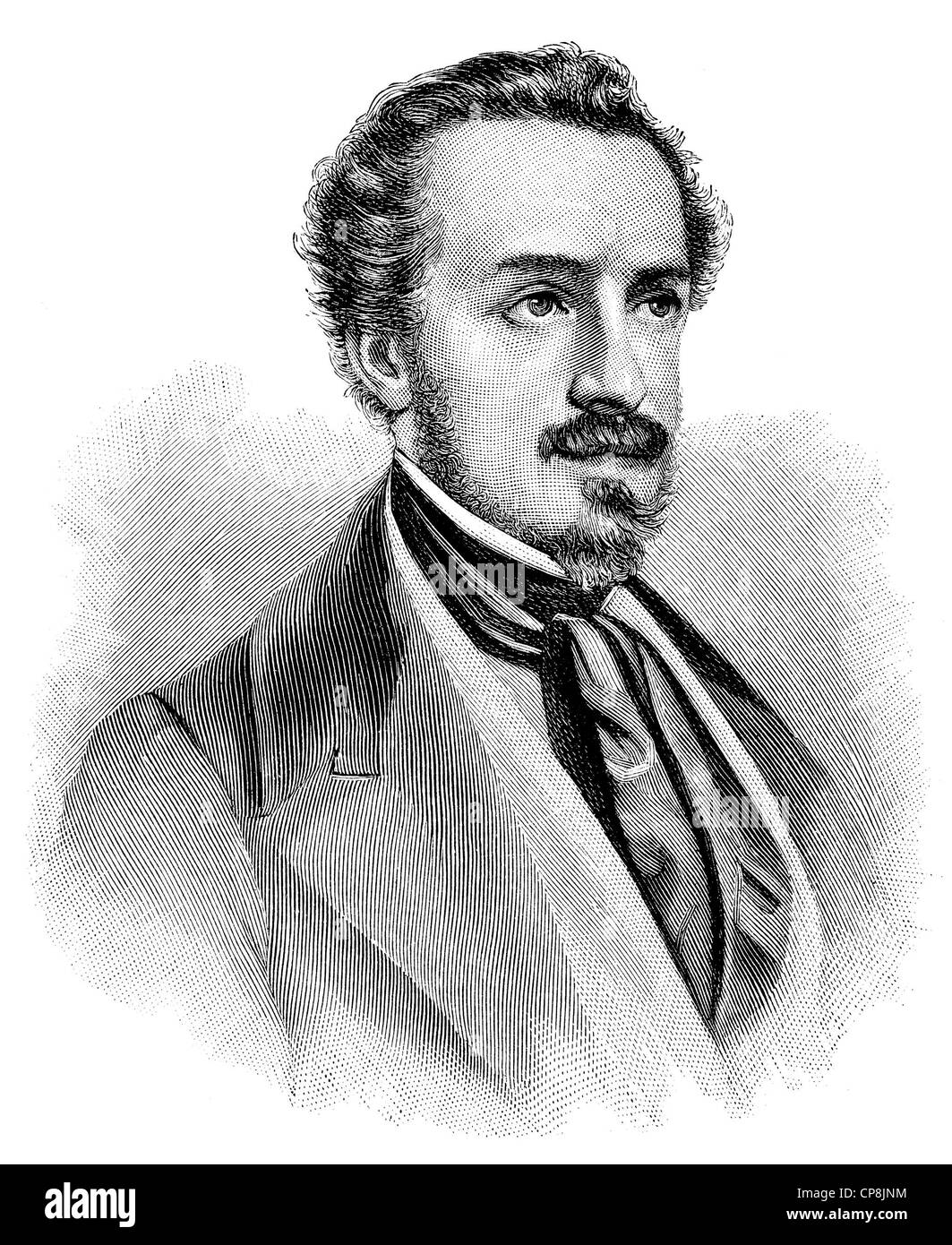 Giuseppe Giusti, 1809 - 1850, an Italian poet, satirist and politician, Historische Zeichnung aus dem 19. Jahrhundert, Portait v Stock Photo