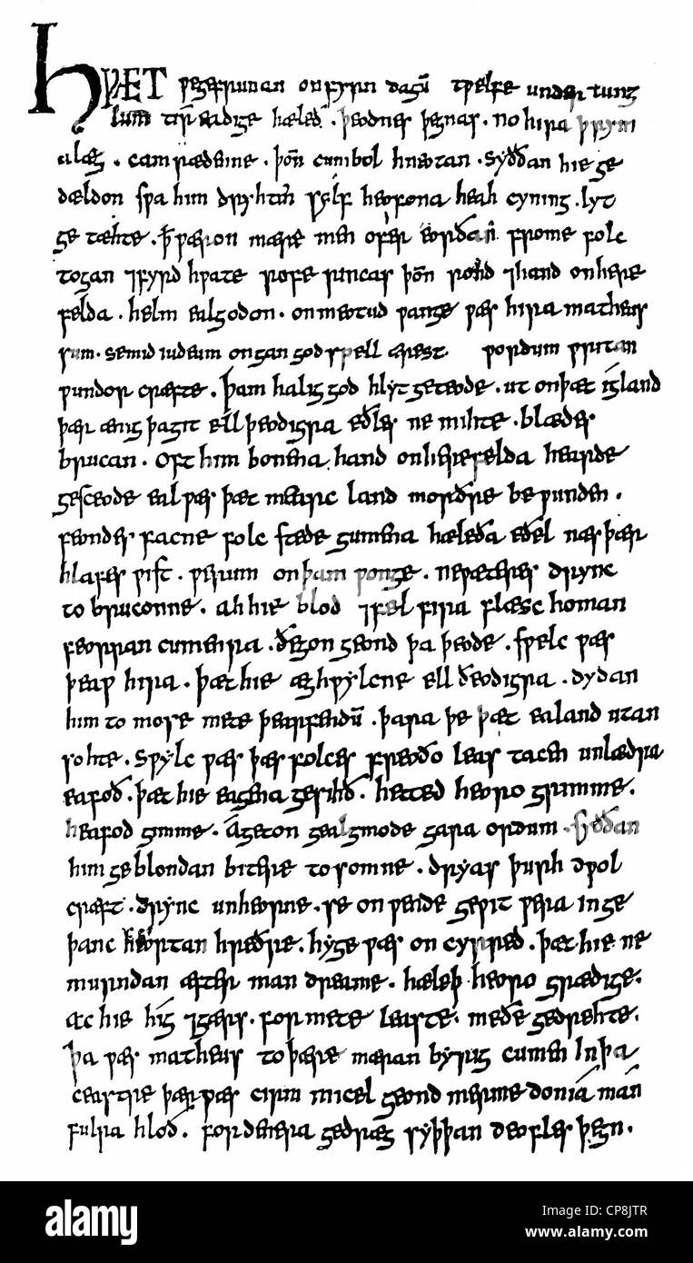 Anglo-Saxon manuscript from the 11th Century, Historische angelsäschische Handschrift aus dem 11. Jahrhundert Stock Photo