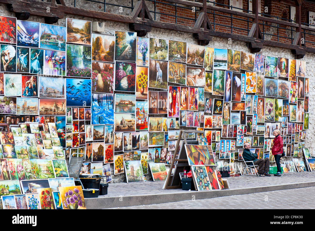 Art and painting for sale by Florianska Gate, Cracow, Poland Stock Photo