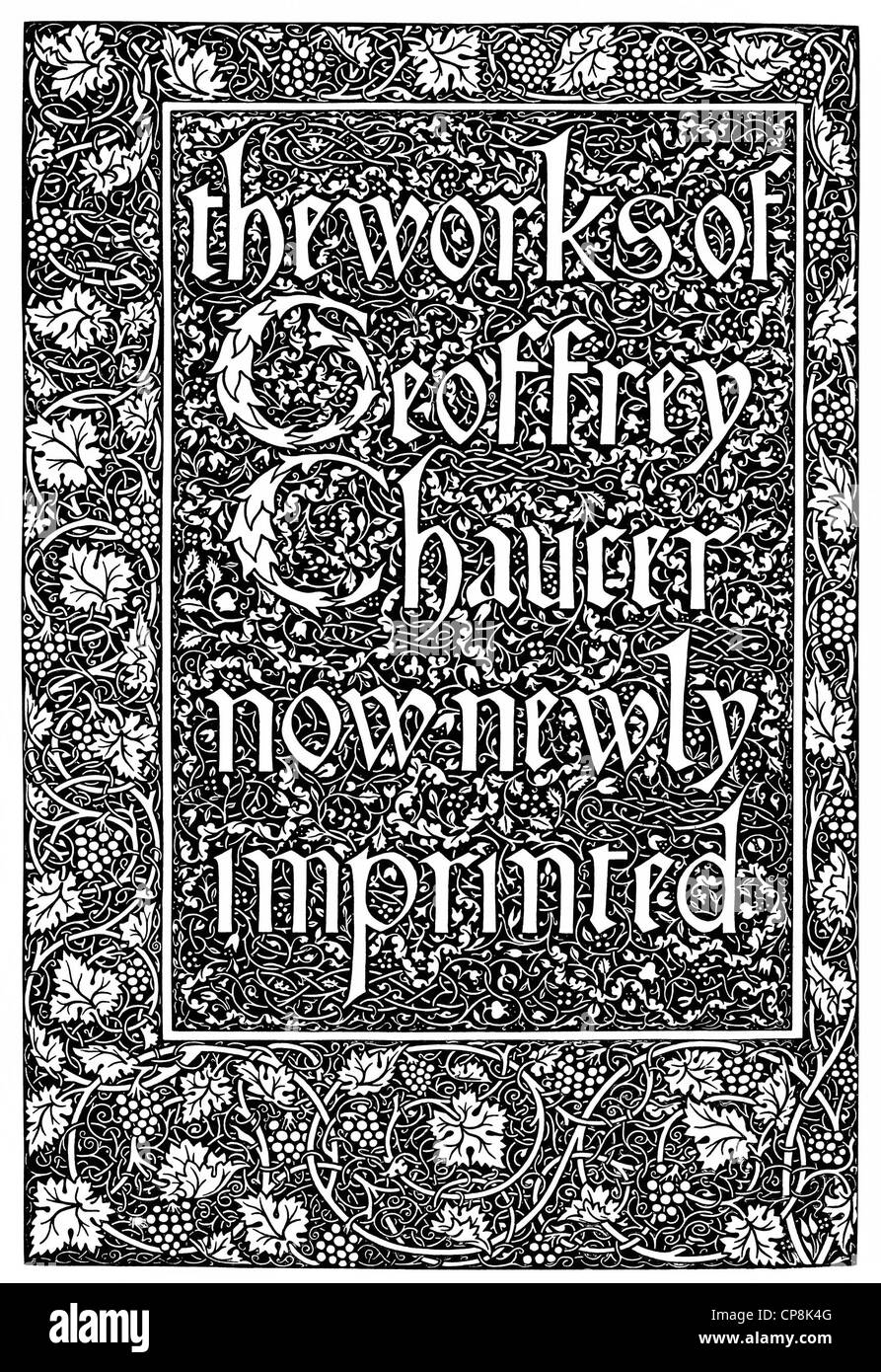 Masterpiece of the Arts, 1896, front page of The Works of Geoffrey Chaucer by William Morris, 1834 - 1896, a British textile des Stock Photo