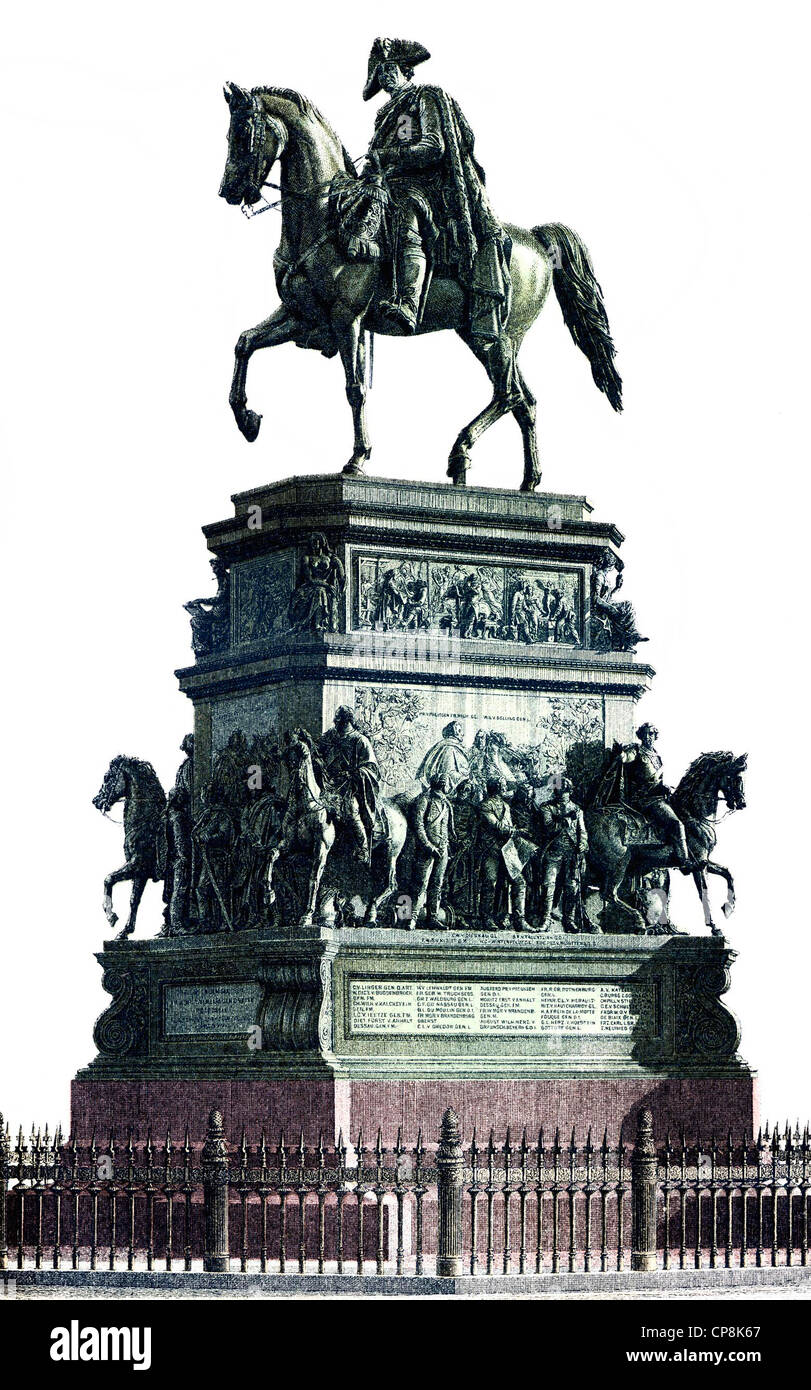 Historical illustration from the 19th Century, equestrian statue of Frederick the Great, Unter den Linden, Berlin, Germany, Hist Stock Photo