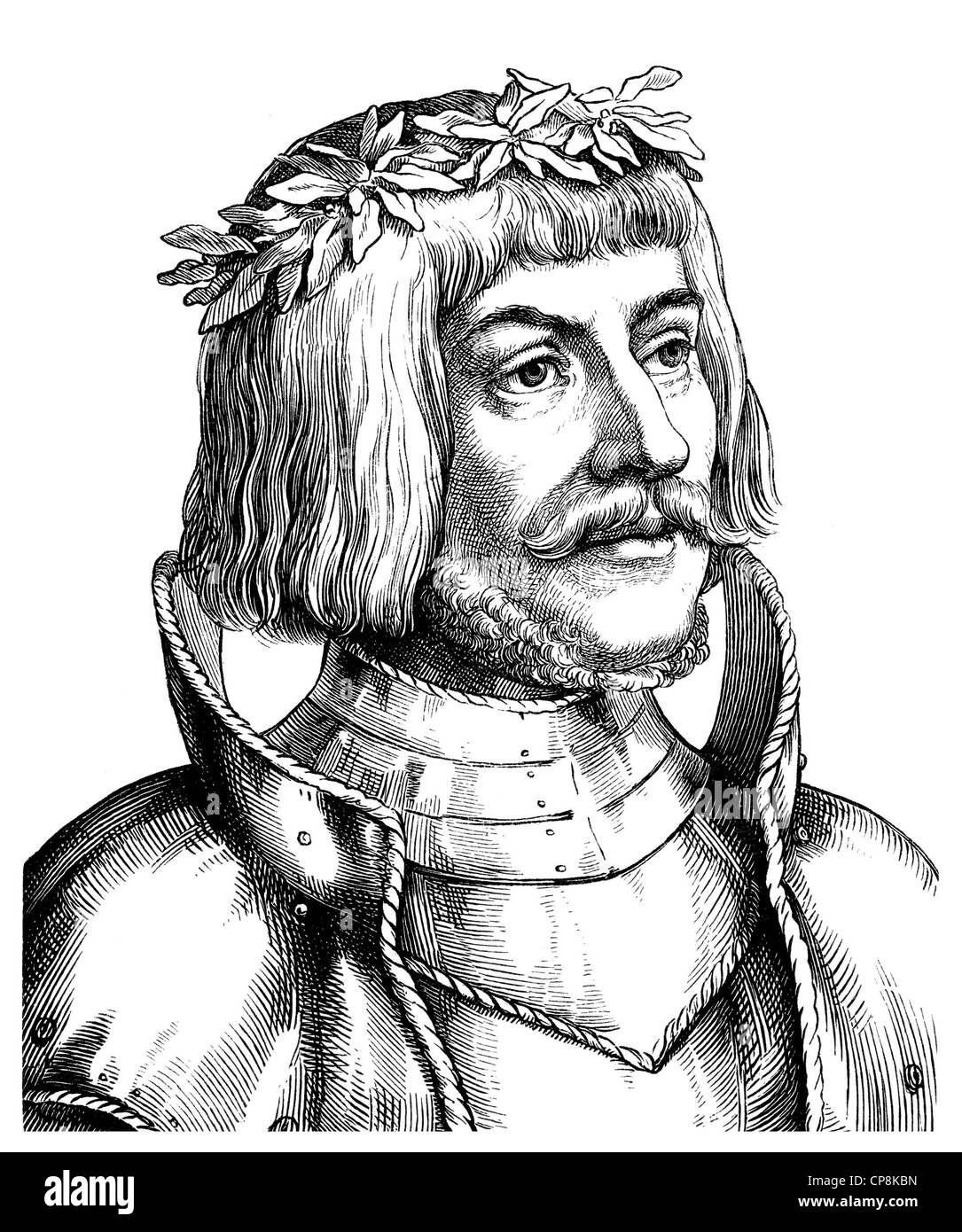 Ulrich von Hutten, 1488 - 1523, a German humanist, Historische Zeichnung aus dem 19. Jahrhundert, Portrait von Ulrich von Hutten Stock Photo