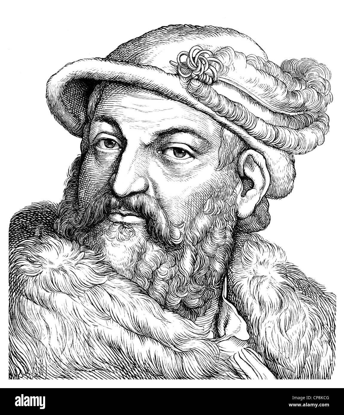 Joachim II Hector, 1505 - 1571, Elector of Brandenburg, Historische Zeichnung aus dem 19. Jahrhundert, Portrait von Joachim II. Stock Photo