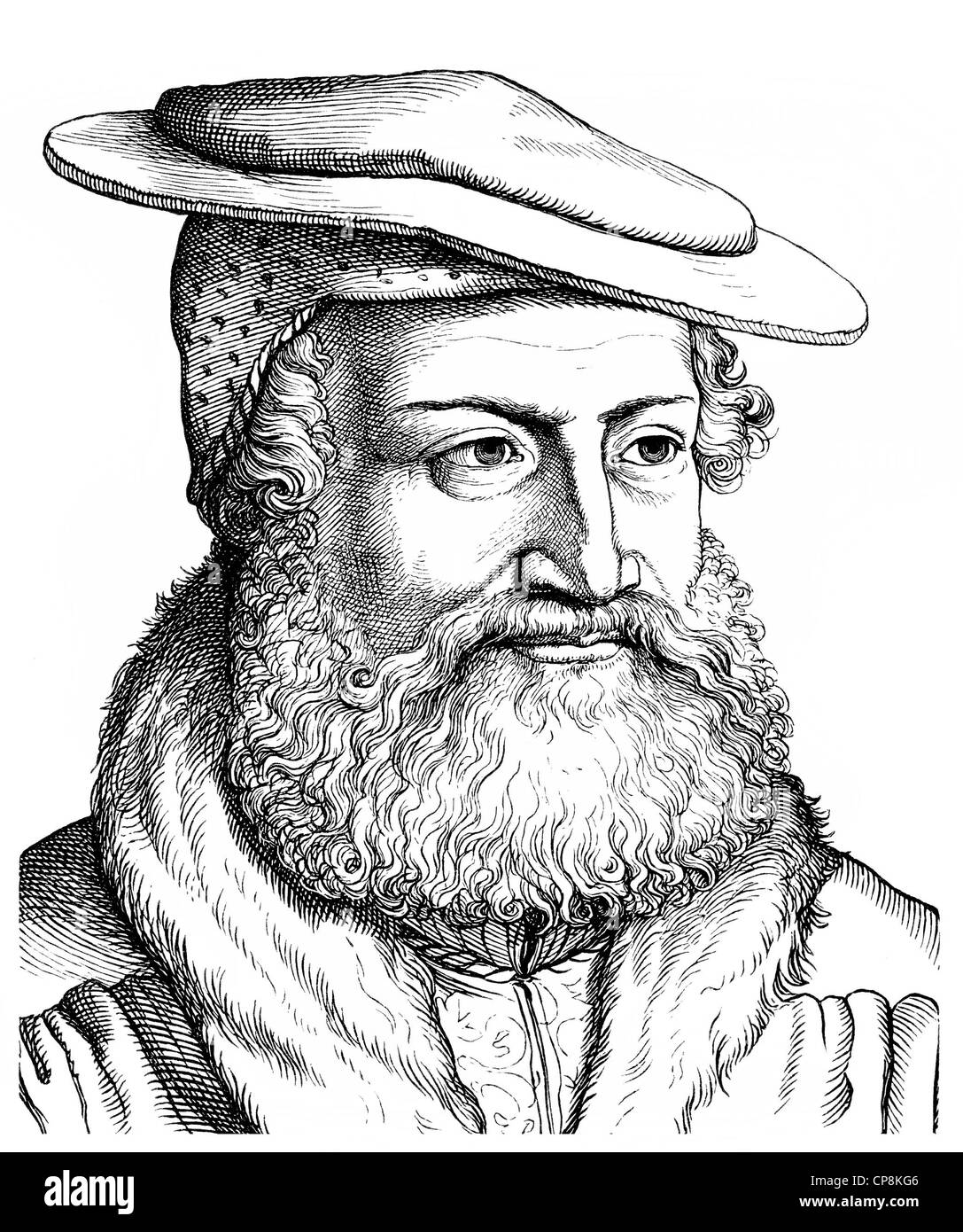 Hans Sachs, 1494 - 1576, a Nuremberg poet, master singer and playwright, Historische Zeichnung aus dem 19. Jahrhundert, Portrait Stock Photo