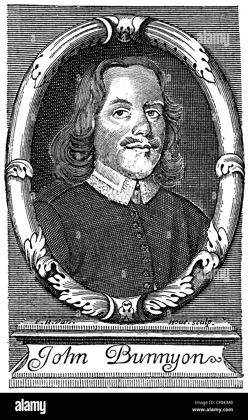 John Bunyan, 1628 - 1688, an English Baptist preacher and writer, Historische Zeichnung aus dem 19. Jahrhundert, Portrait von Jo Stock Photo