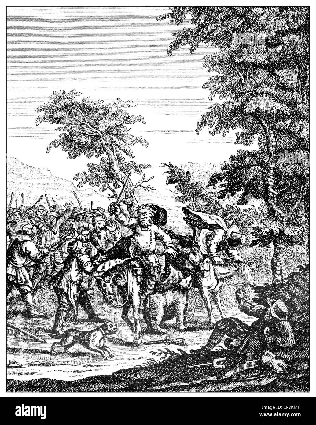illustration from 1726 by William Hogarth, 1697 - 1764, a socially critical English painter and graphic artist, to Hudibras by S Stock Photo