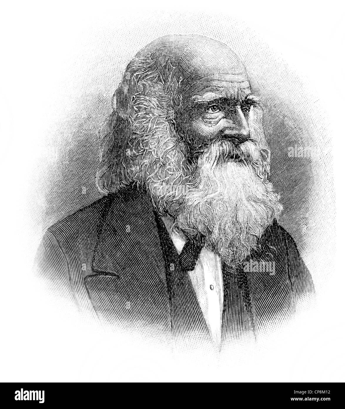 William Cullen Bryant, 1794 - 1878, an American writer, lawyer and journalist, Portrait von William Cullen Bryant, 1794 - 1878, Stock Photo
