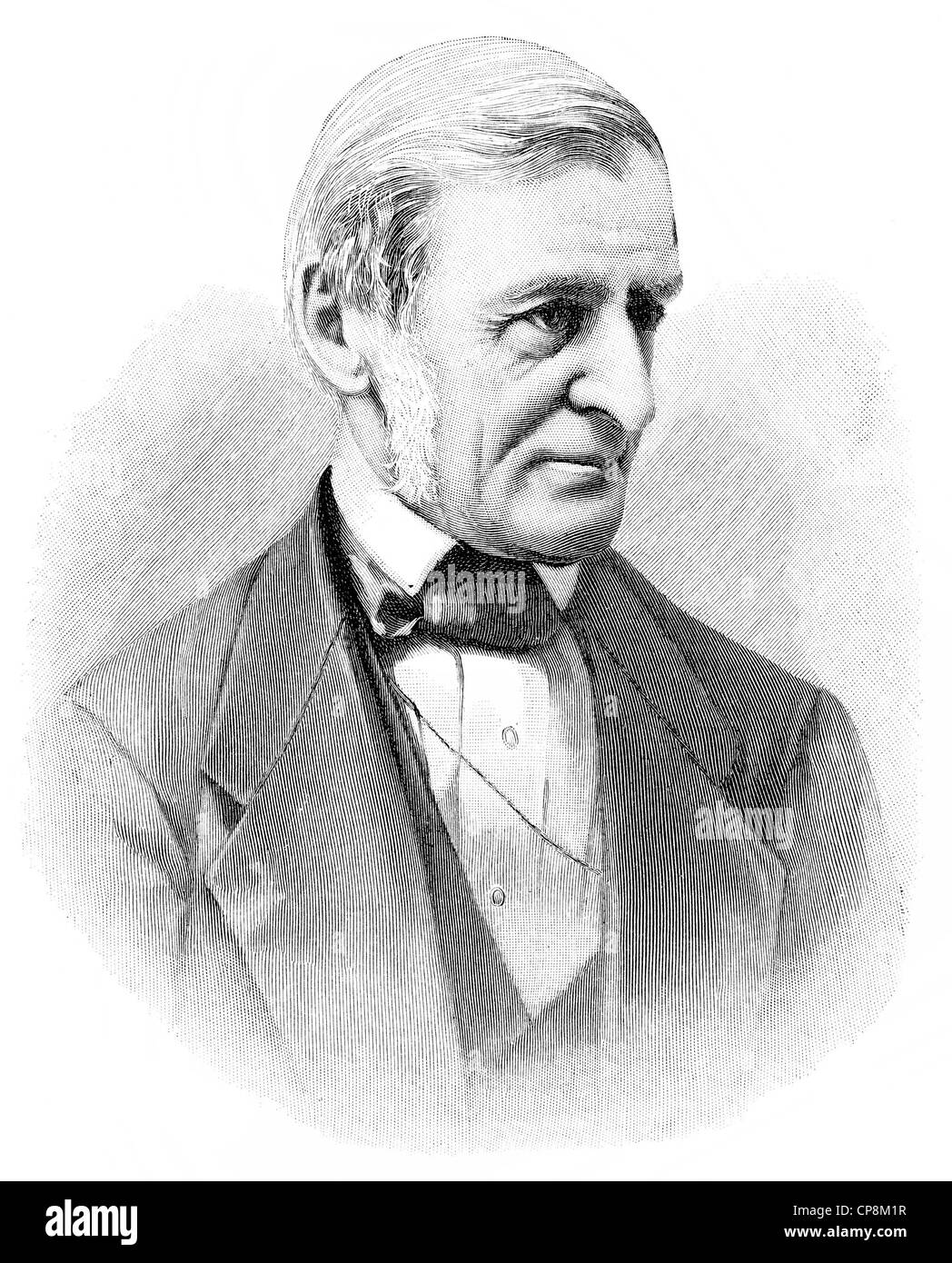 Ralph Waldo Emerson, 1803 - 1882, an American philosopher and poet, Historische Zeichnung aus dem 19. Jahrhundert, Portrait von Stock Photo
