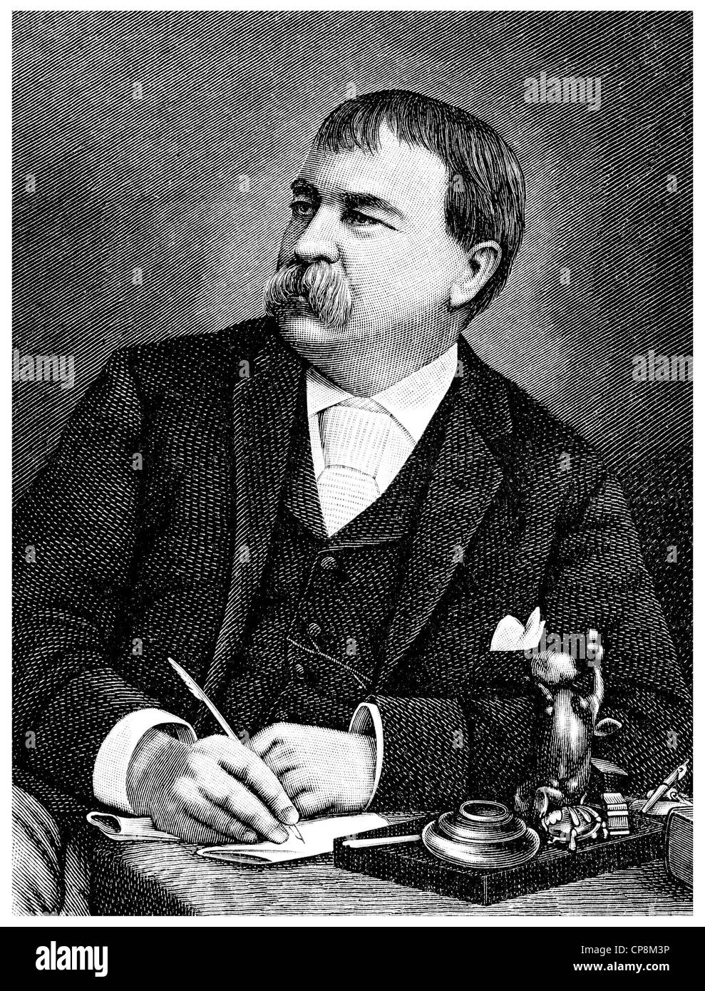 William Dean Howells, 1837 - 1920, an American writer, literary critic and magazine editor, Historische Zeichnung aus dem 19. Ja Stock Photo