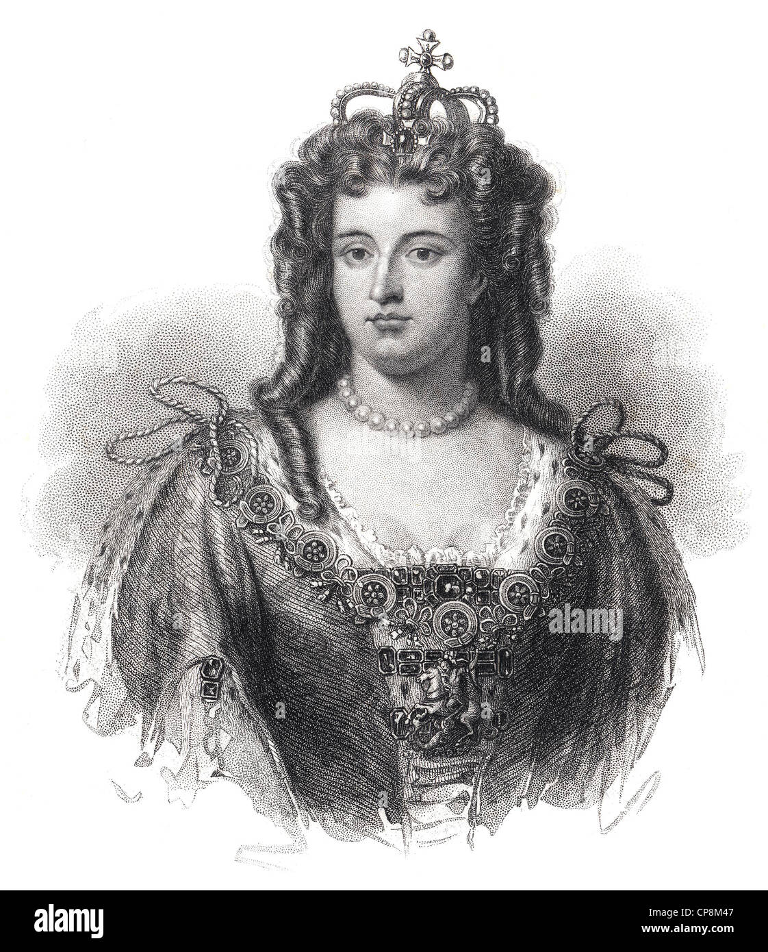 Anne Stuart, Queen of England, Scotland and Ireland, 17th – 18th Century, Historic steel engraving from the 19th century, Histor Stock Photo