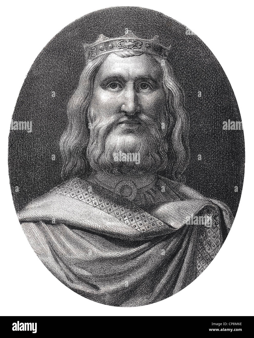Chlodwig I or Chlodowech or Clovis or Chlodovechus, the founder of the Frankish Empire, 5th Century, Historic steel engraving fr Stock Photo