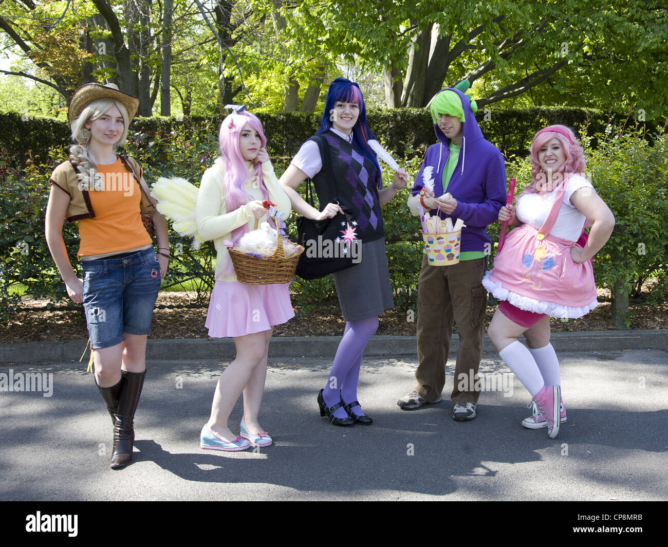 Group of young people dressed up for the Anime festival at the Brooklyn Botanic Garden Stock Photo