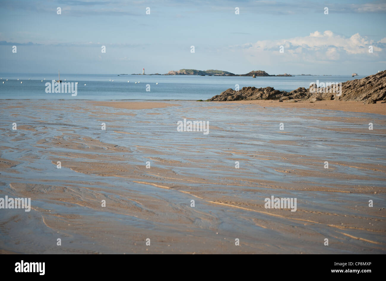The Grand' Plage of the seaside resort Saint-Lunaire on the north coast of Brittany at low tide at dawn Stock Photo