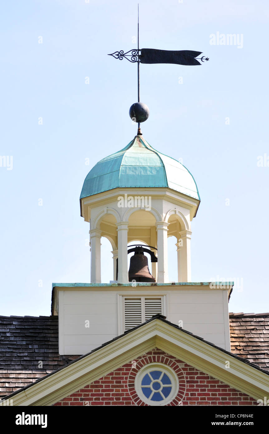 Cupola, bell and weather vane atop the New Castle Academy Stock Photo