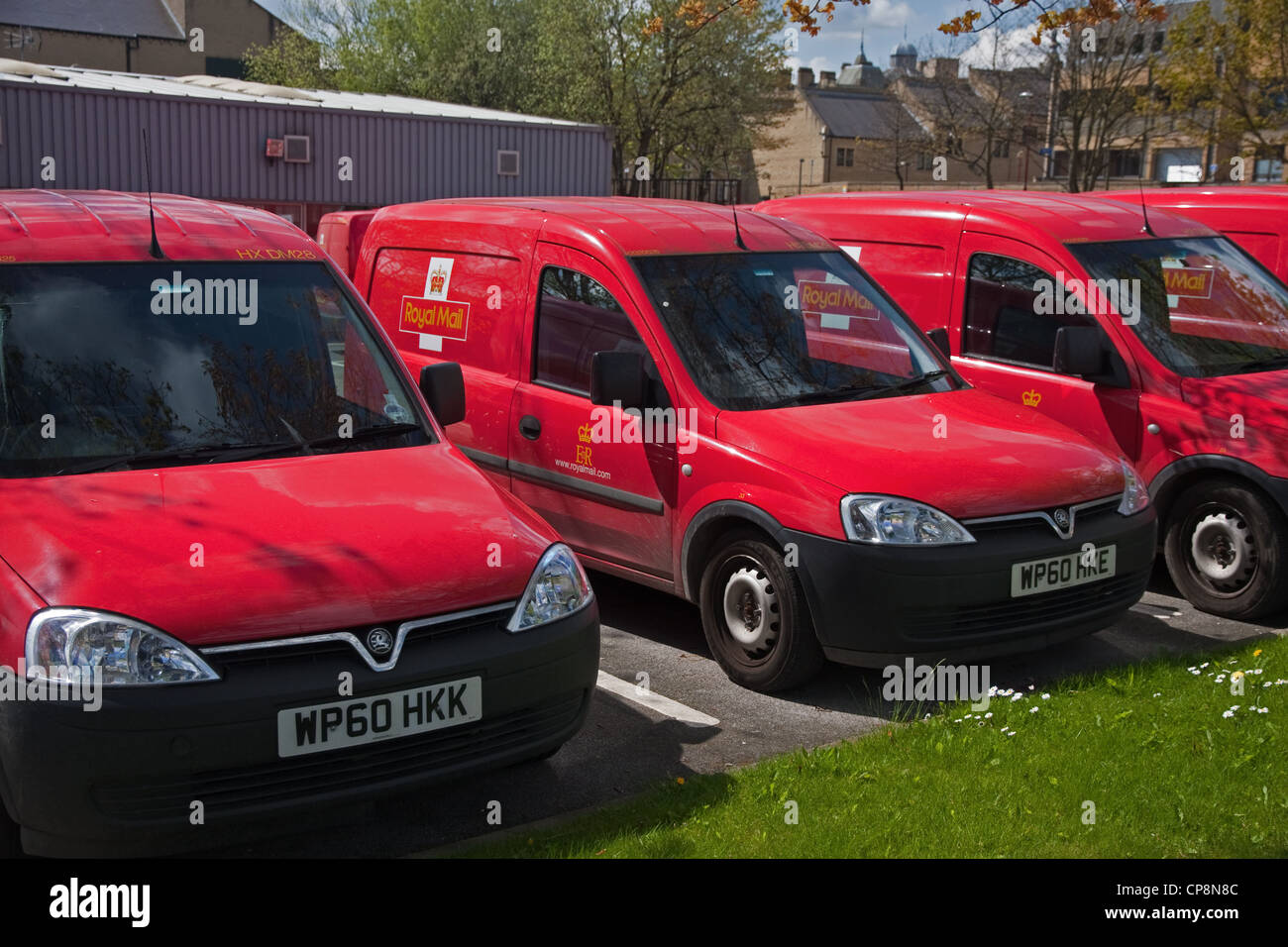 Royal Mail vans parked in compound at Halifax Sorting Office Stock