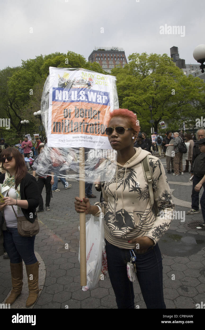 2012: May Day actions & events in the streets & parks of NYC. Occupy & other activist groups were out in large numbers. Union Sq Stock Photo