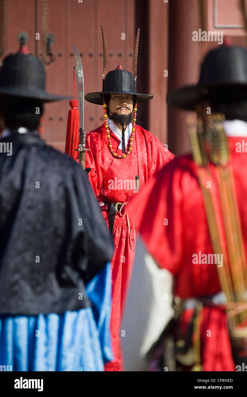 Changing of the Guard Ceremony at Gyeongbokgung Palace Stock Photo