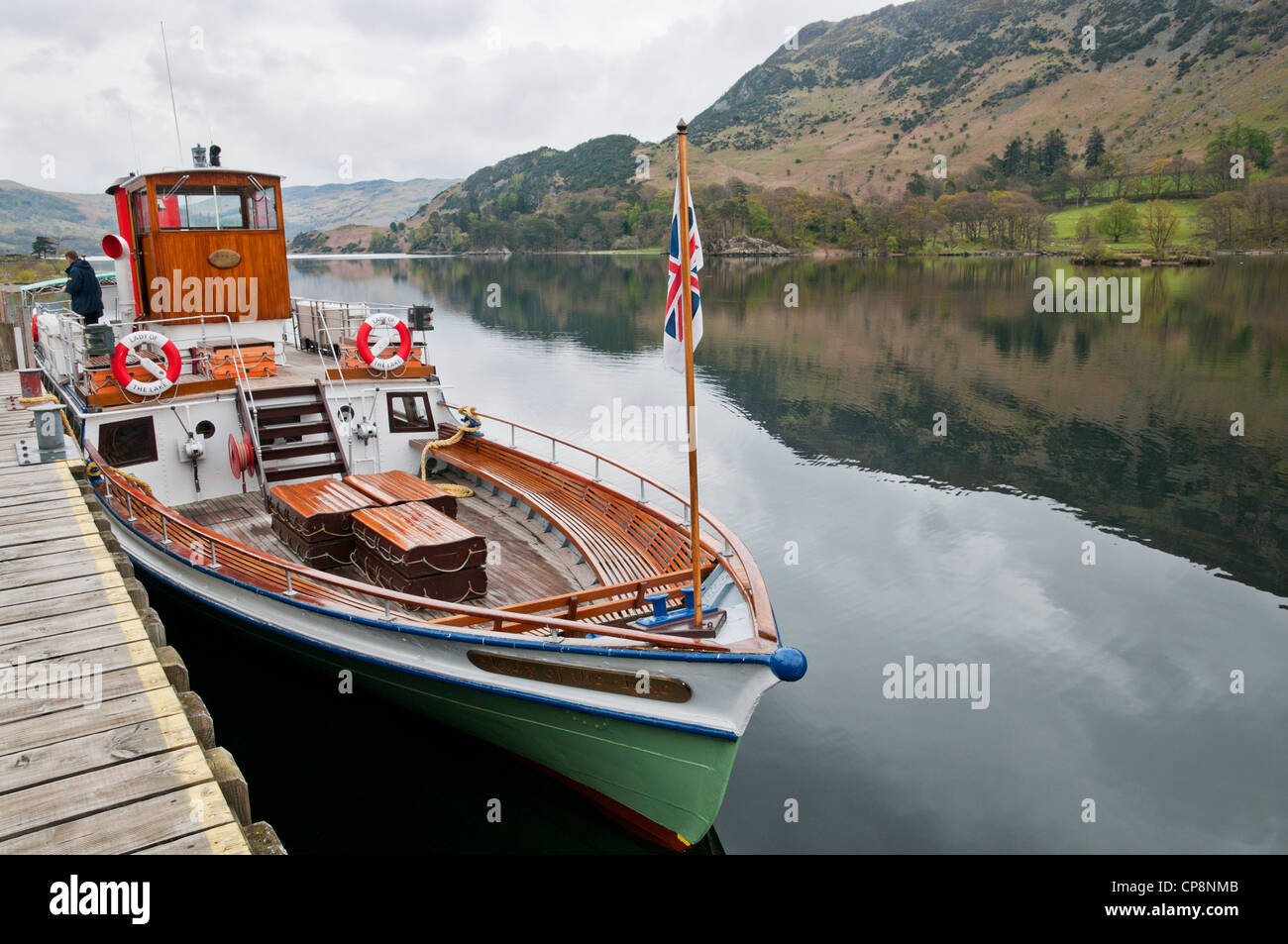 Steam vessel 'Lady of the Lake' at Glenridding Pier on Ullswater, Lake District, Cumbria, UK Stock Photo