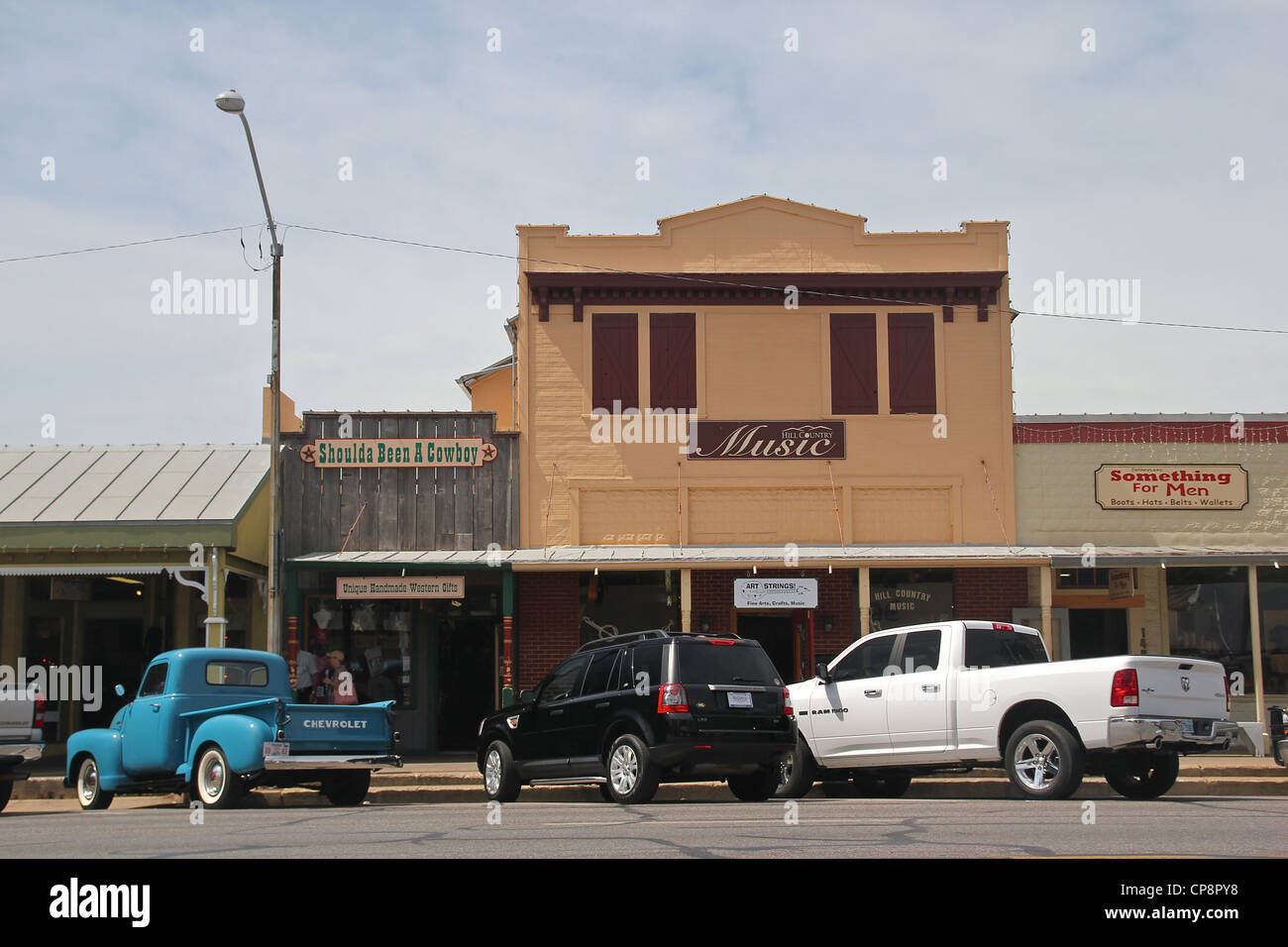 Stores in the town of Fredericksburg, Texas, selling Westernthemed