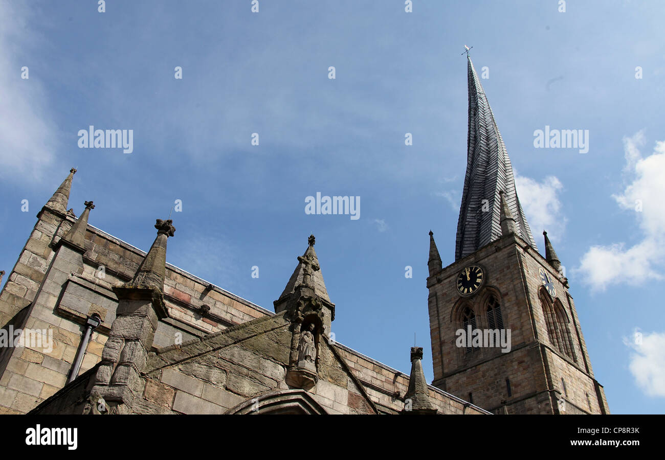 Chesterfield Parish Church known as the Crooked Spire Stock Photo