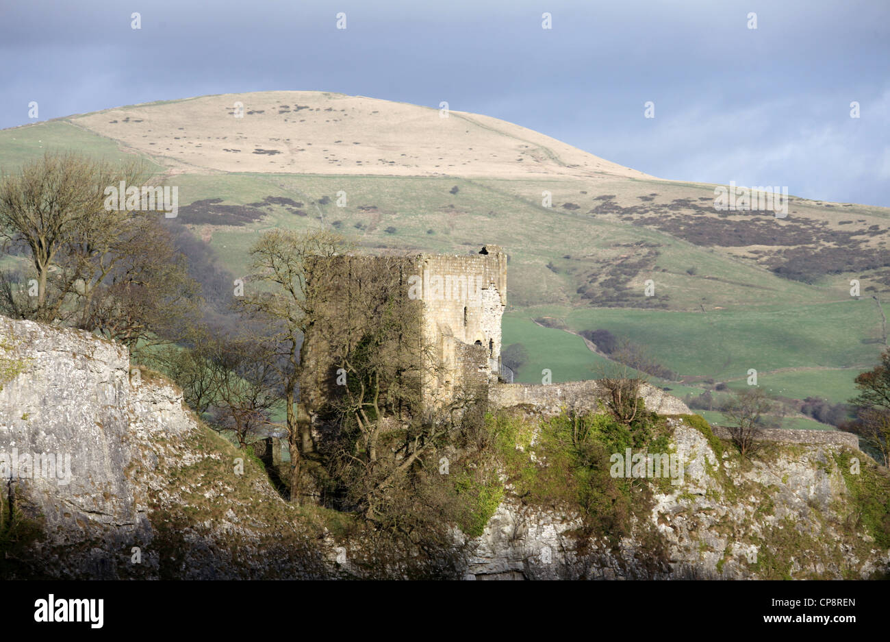 Peveril Castle in the Peak district village of Castleton Stock Photo