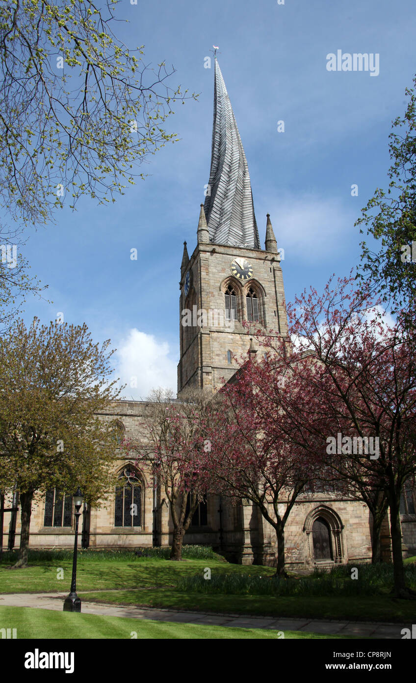 Chesterfield Parish Church known as the Crooked Spire Stock Photo