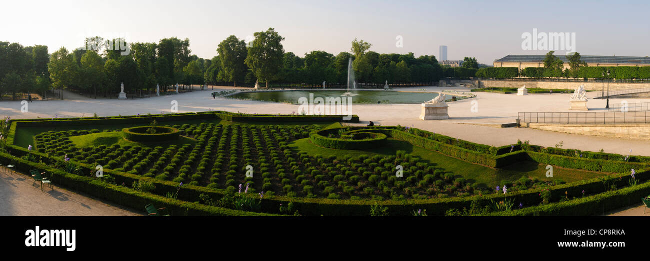 Panoramic of the formal gardens of Jardin des Tuileries, Paris, France Stock Photo