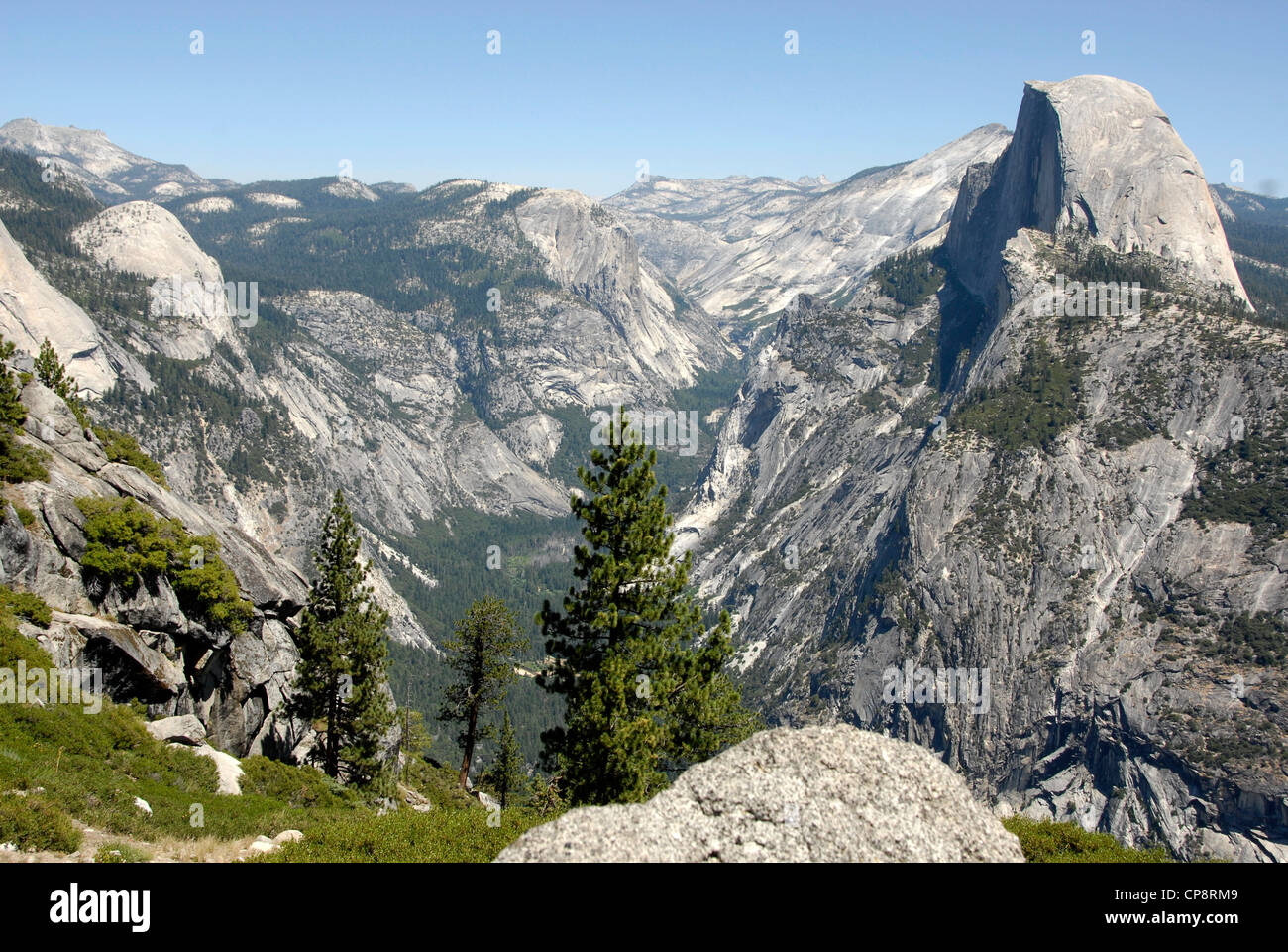 Glacier Point with view of Half Dome at Yosemite Park, California, USA Stock Photo