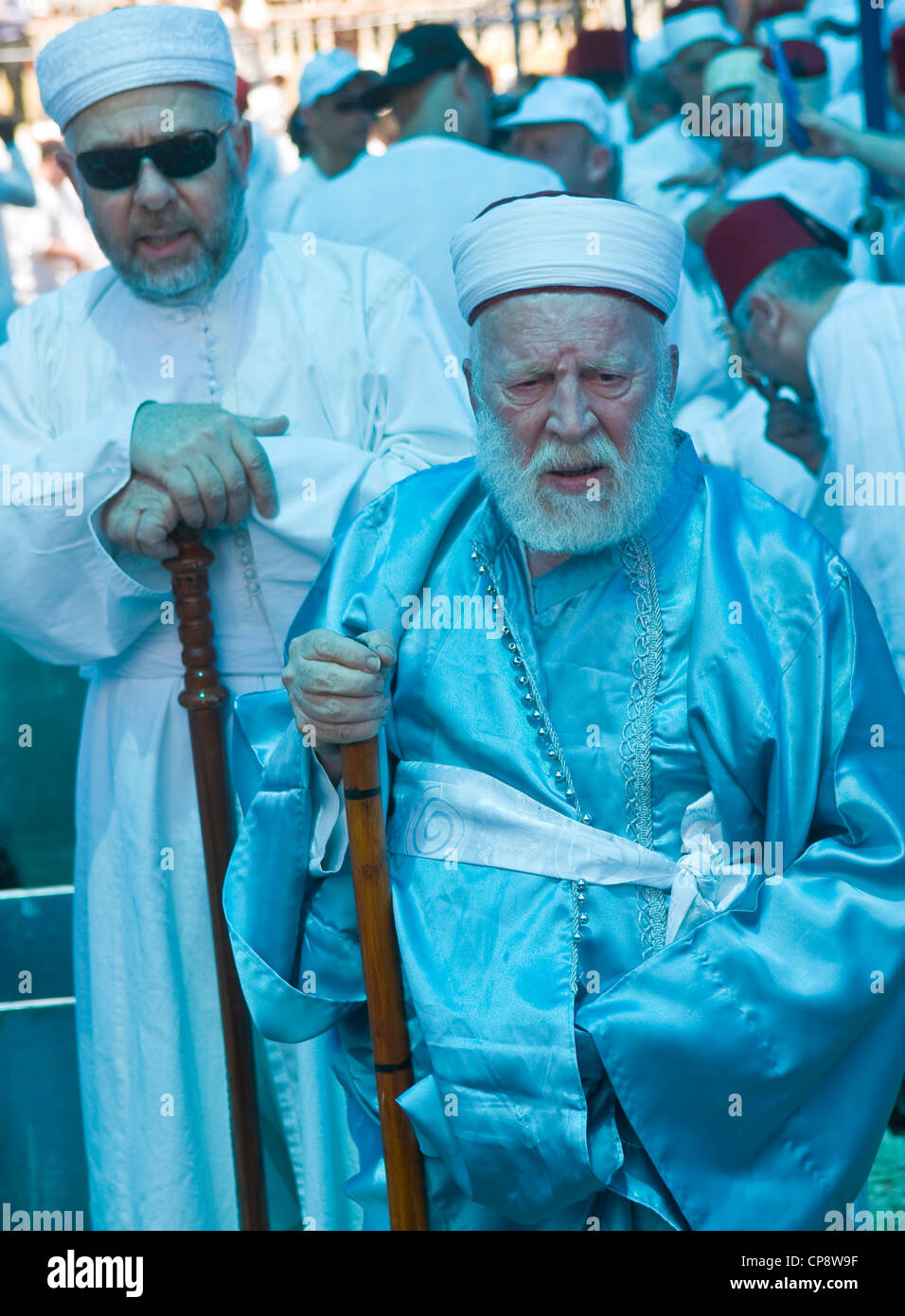 members of the ancient Samaritan community during the traditional Passover sacrifice in Mount Gerizim near Nablus Stock Photo