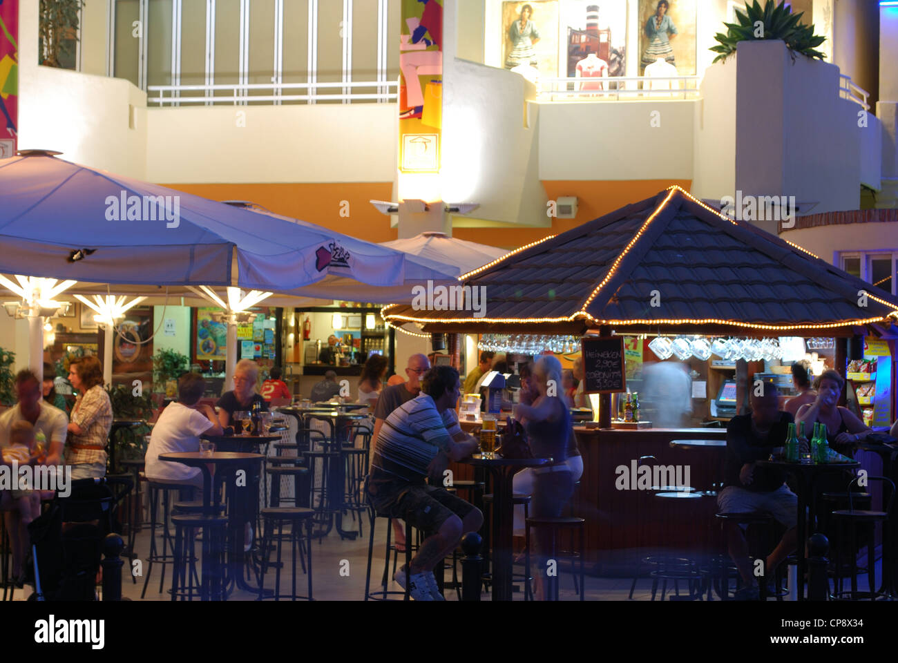 Bar along the marina promenade, Benalmadena, Costa del Sol, Malaga