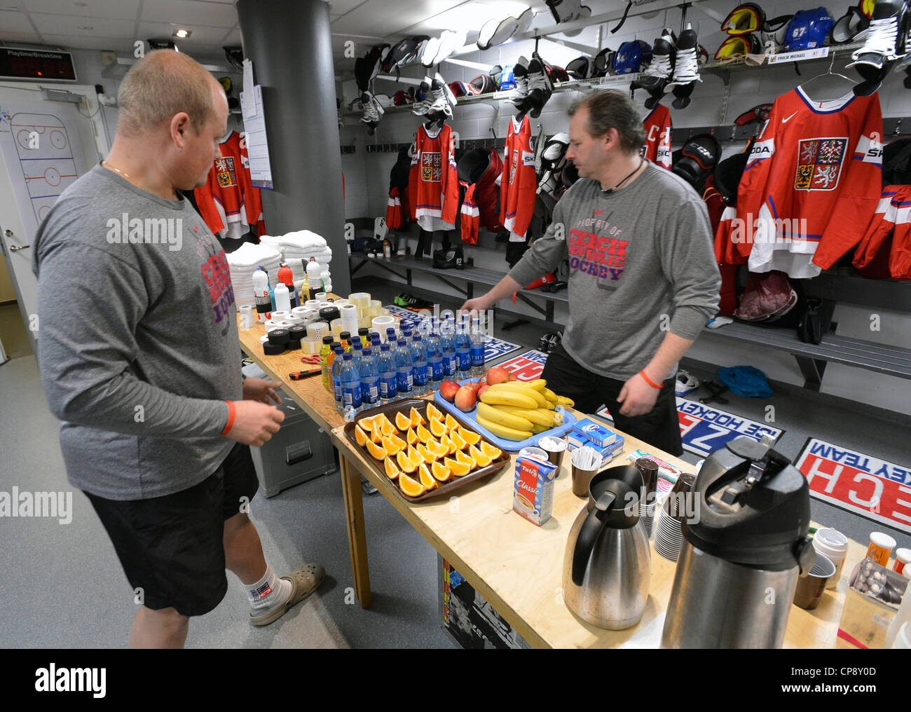 Changing room of the Czech national ice hockey team.IIHF Ice Hockey